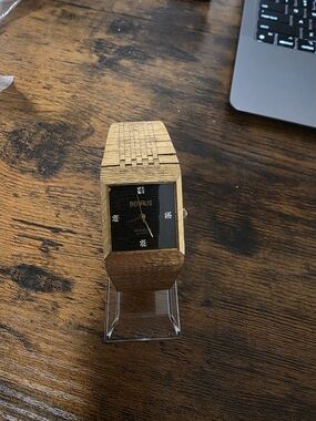 Benrus Men’s Gold-Tone Black Dial Rectangular Dress Watch